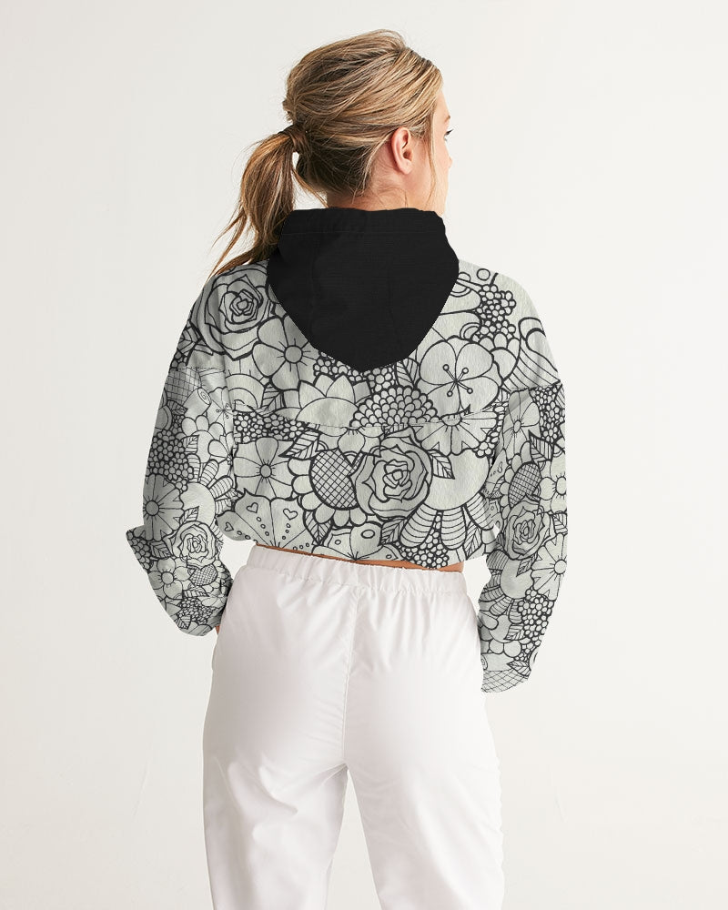 Les Fleurs - B&W Women's Cropped Windbreaker