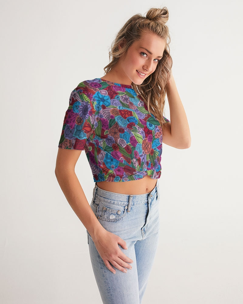 Les Fleurs Women's Twist-Front Cropped Tee