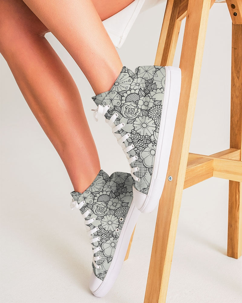 Les Fleurs - B&W Women's Hightop Canvas Shoe