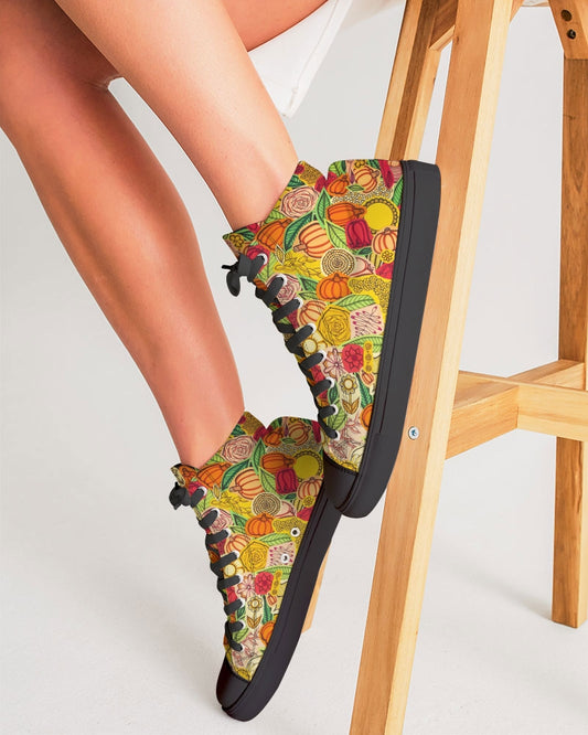 Citrouilles et Fleurs Women's Hightop Canvas Shoe - Black