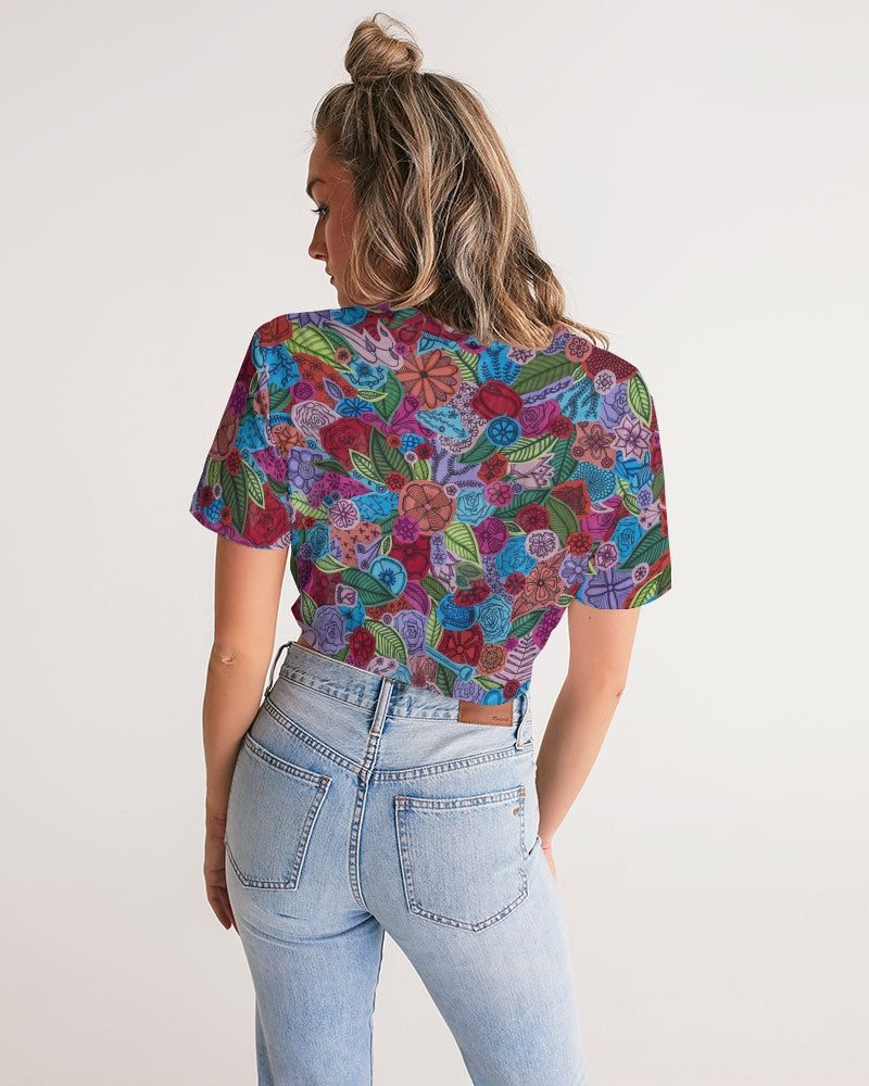 Les Fleurs Women's Twist-Front Cropped Tee