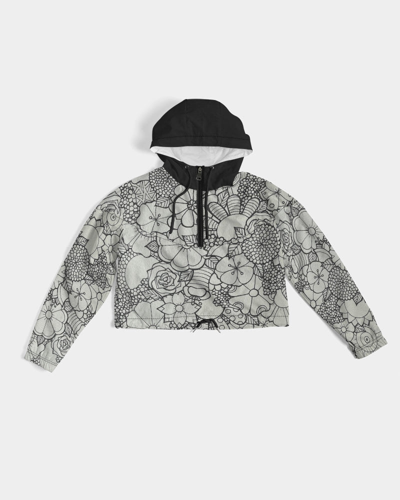 Les Fleurs - B&W Women's Cropped Windbreaker