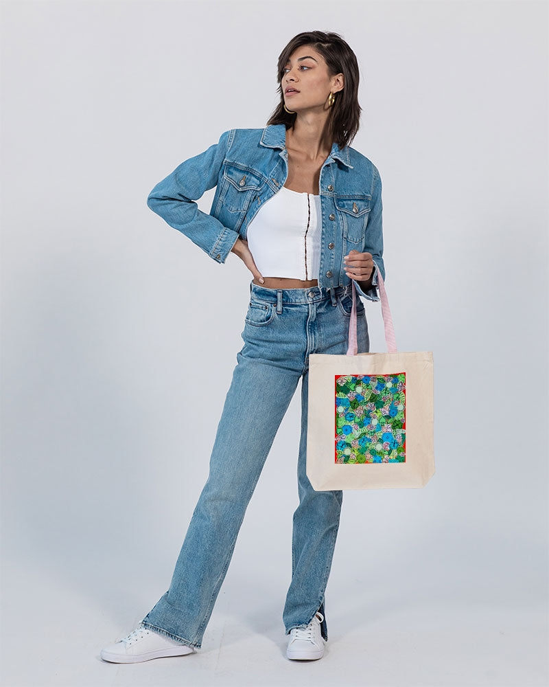 Fleurs et Trèfles Canvas Tote with Contrast-Color Handles | Q-Tees