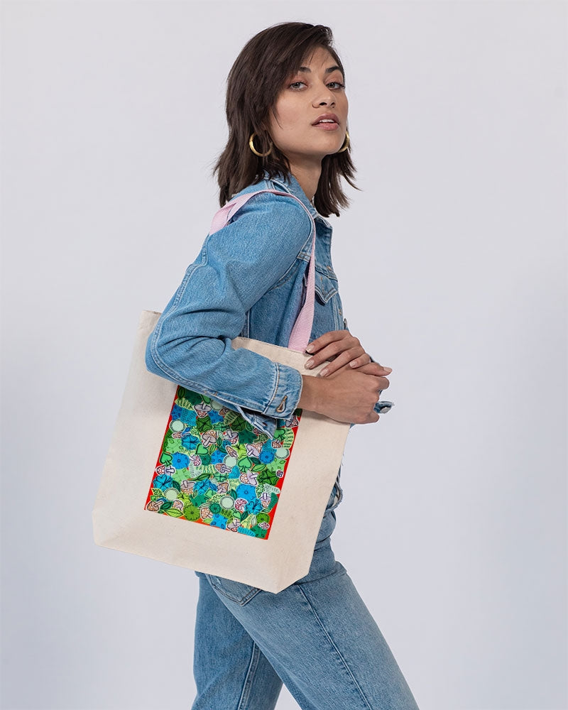 Fleurs et Trèfles Canvas Tote with Contrast-Color Handles | Q-Tees