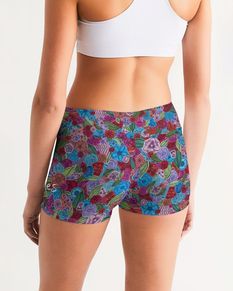 Les Fleurs Women's Mid-Rise Yoga Shorts