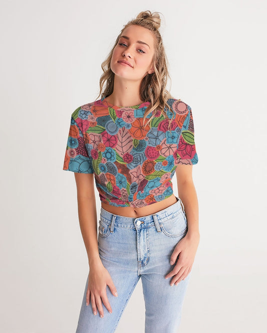 Les Deuxièmes Fleurs Women's Twist-Front Cropped Tee