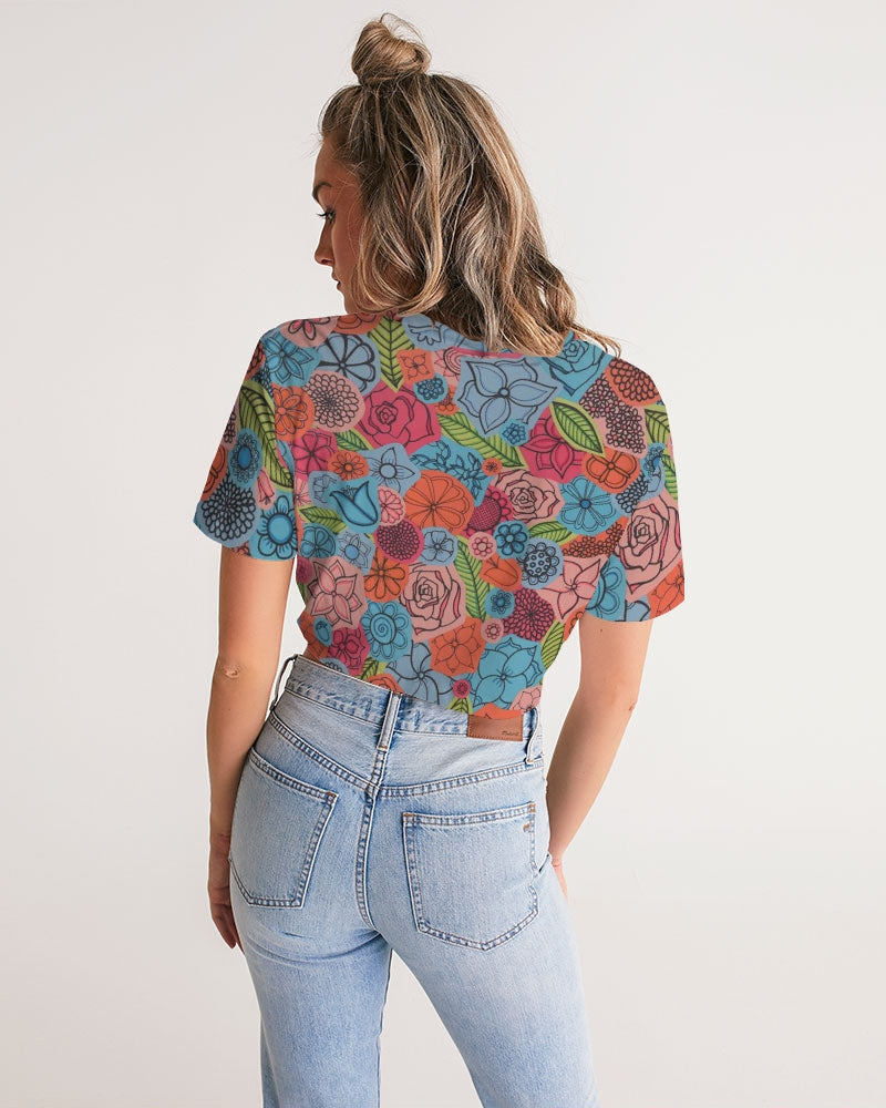 Les Deuxièmes Fleurs Women's Twist-Front Cropped Tee