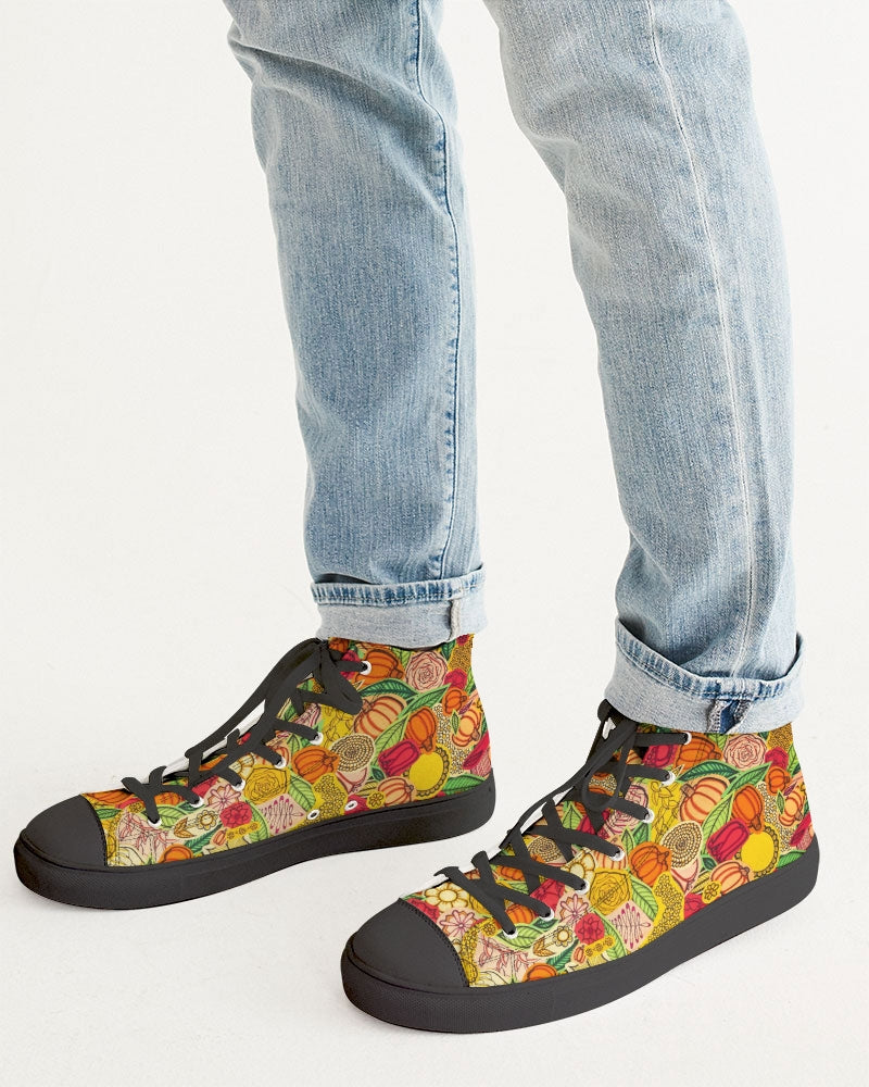 Citrouilles et Fleurs Men's Hightop Canvas Shoe - Black