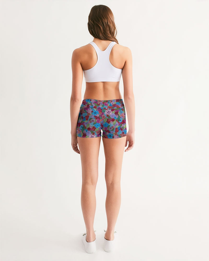 Les Fleurs Women's Mid-Rise Yoga Shorts