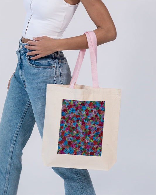 Les Fleurs Canvas Tote with Contrast-Color Handles | Q-Tees