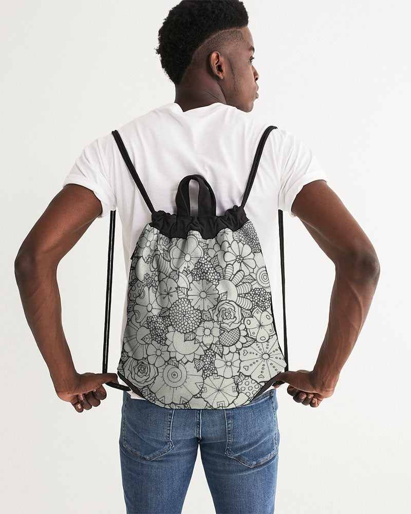 Les Fleurs - B&W Canvas Drawstring Bag