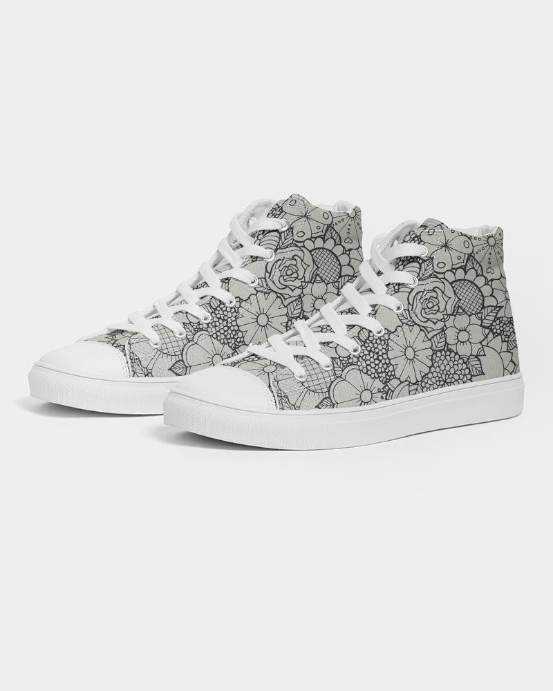 Les Fleurs - B&W Women's Hightop Canvas Shoe