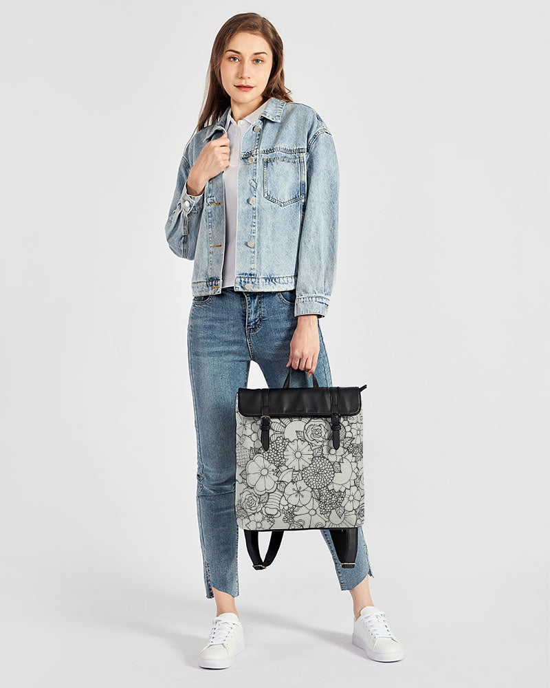 Les Fleurs - B&W Casual Flap Backpack