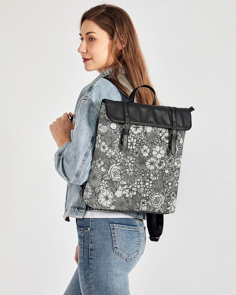Floral Mini - B&W Casual Flap Backpack