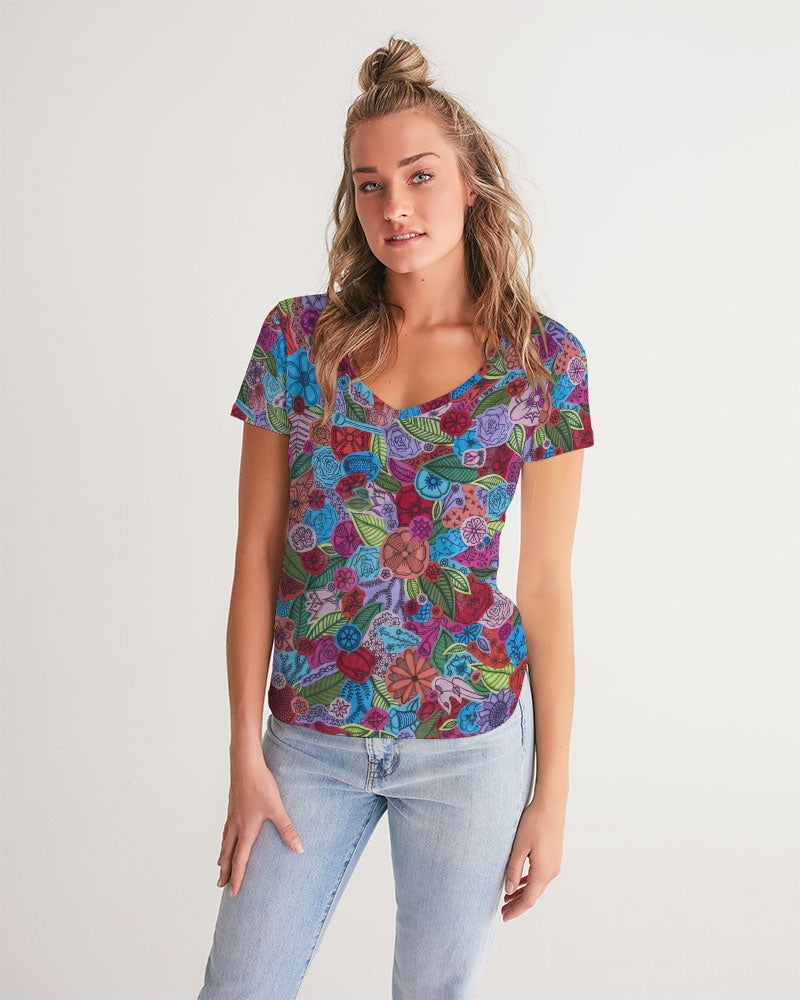 Les Fleurs Women's V-Neck Tee