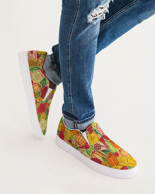 Citrouilles et Fleurs Men's Slip-On Canvas Shoe