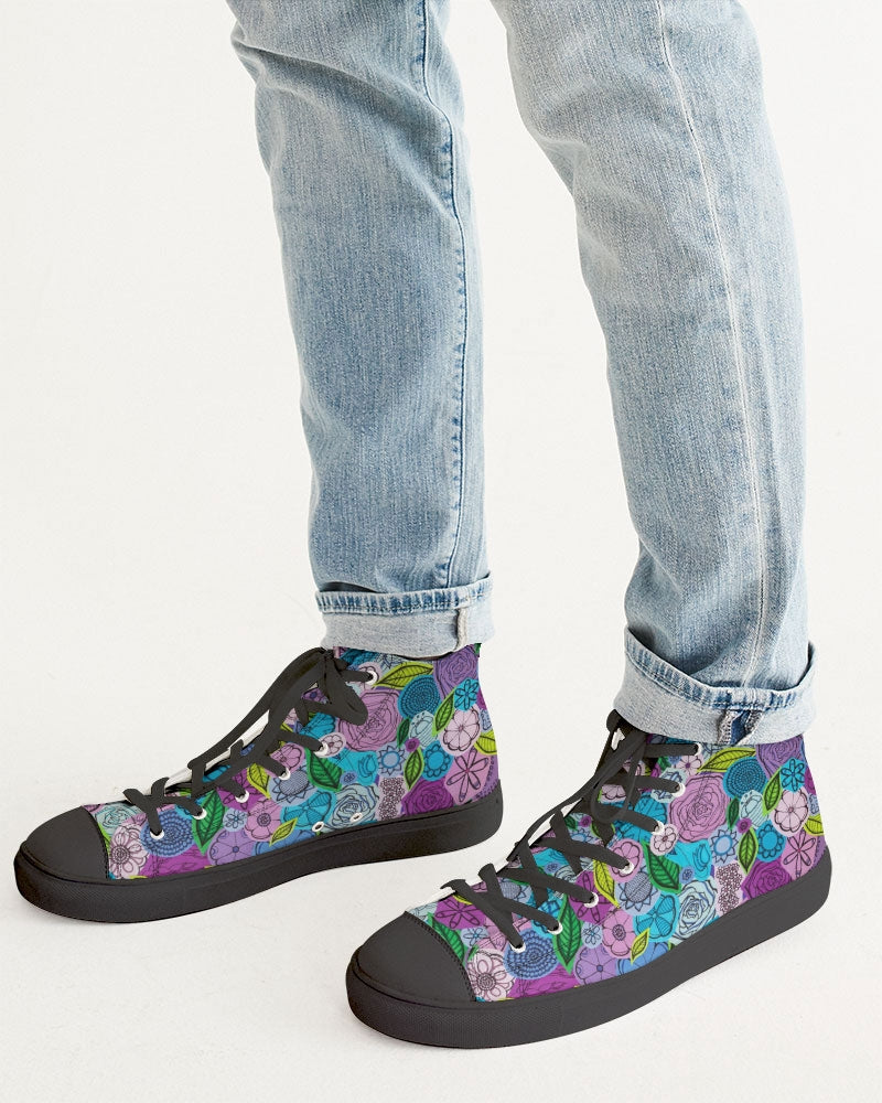 Les Fleurs Violettes Men's Hightop Canvas Shoe - Black