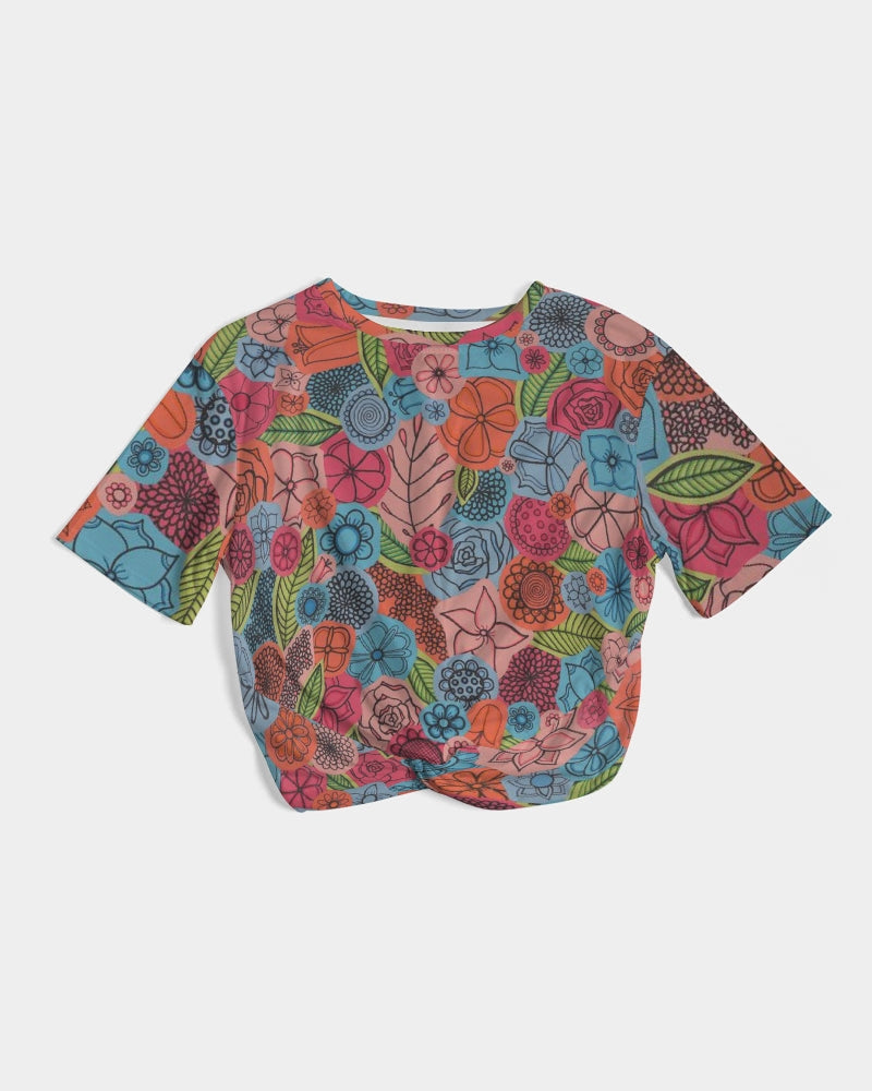 Les Deuxièmes Fleurs Women's Twist-Front Cropped Tee