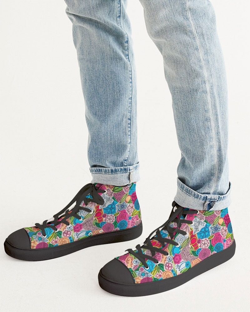 Fleurs de Printemps Men's Hightop Canvas Shoe - Black