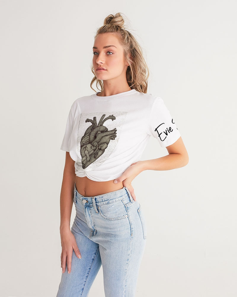 CrossHatched Heart Women's Twist-Front Cropped Tee