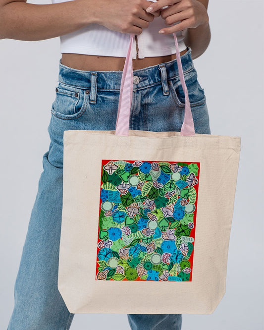 Fleurs et Trèfles Canvas Tote with Contrast-Color Handles | Q-Tees