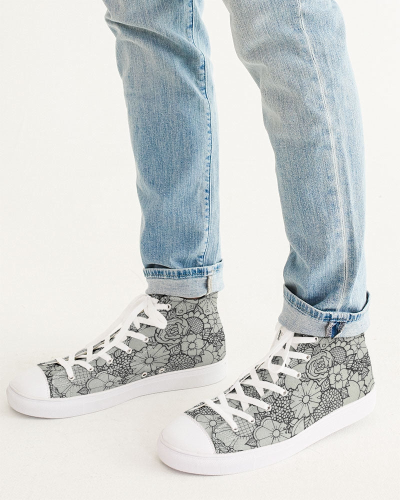 Les Fleurs - B&W Men's Hightop Canvas Shoe