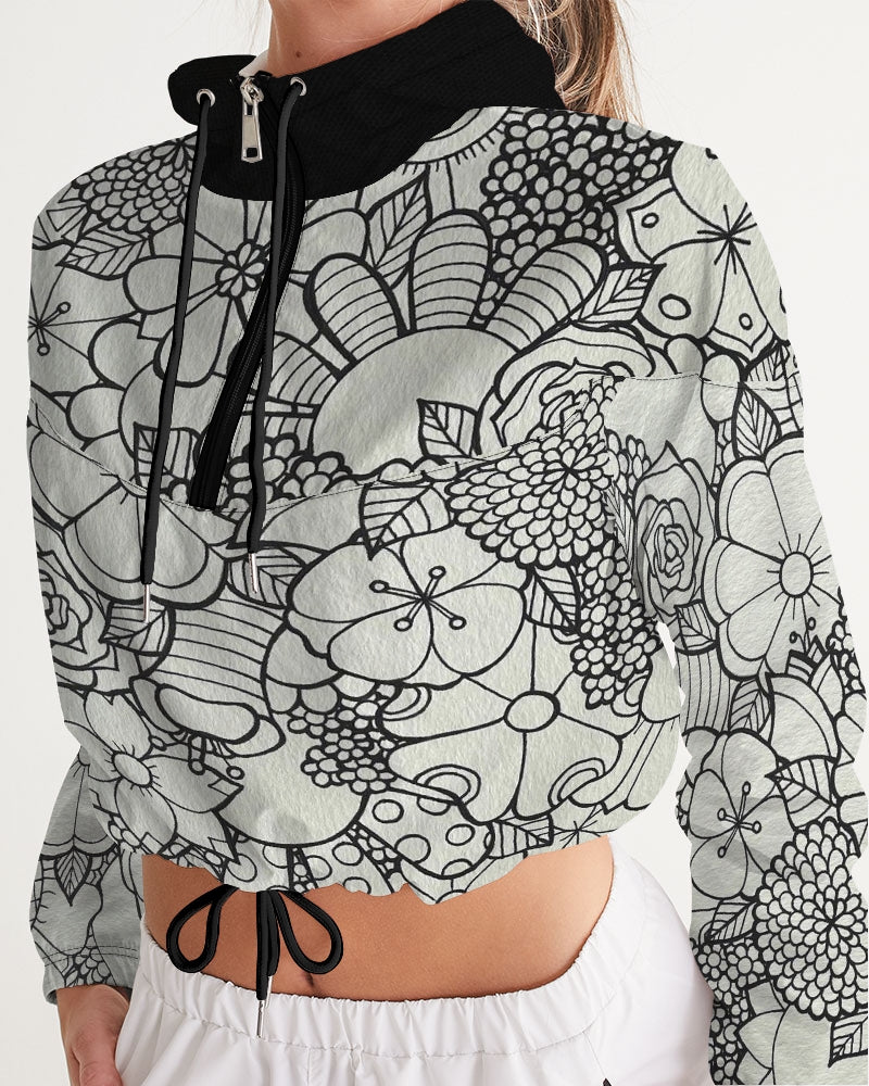 Les Fleurs - B&W Women's Cropped Windbreaker