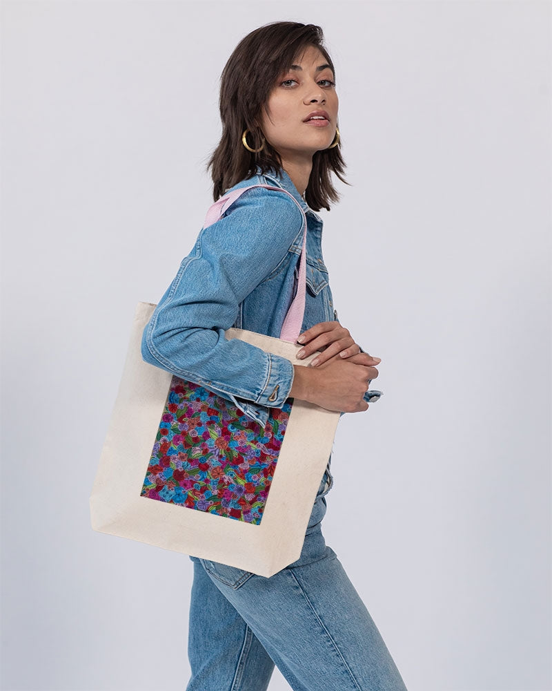 Les Fleurs Canvas Tote with Contrast-Color Handles | Q-Tees