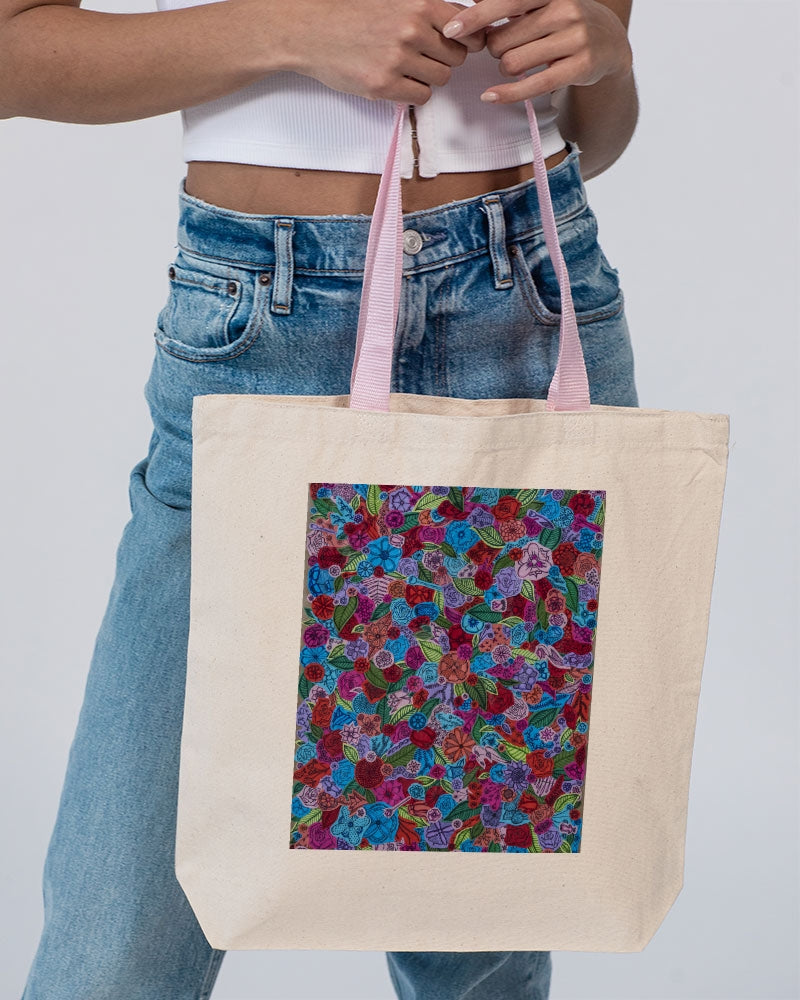 Les Fleurs Canvas Tote with Contrast-Color Handles | Q-Tees